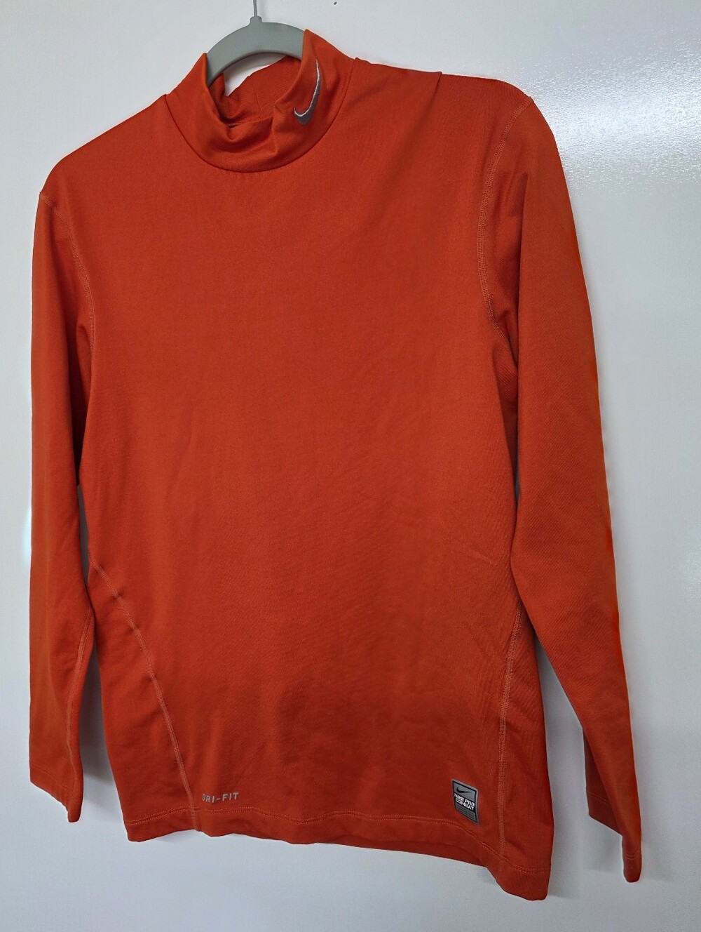 Nike Pro Combat DRI-FIT Fitted Mock Neck Top Boys Orange Long Sleeve Large